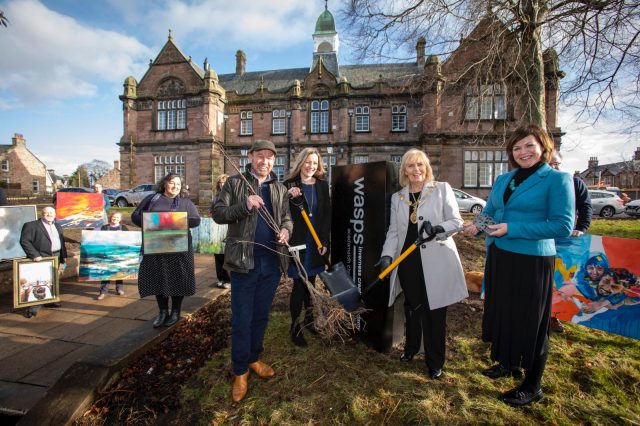 StrategyStory co-founders Professor Donald MacLean and Kate Hooper with Wasps chief executive Audrey Carlin and Inverness Provost Helen Carmichael, and artists